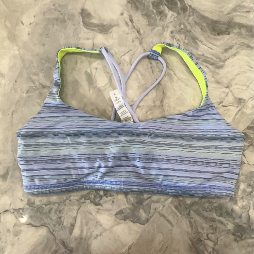 Lululemon periwinkle and neon yellow woven stripe Sports Bra size 8
